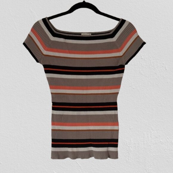 H & M Striped Sweater Top Orange Beige Large - Picture 1 of 7